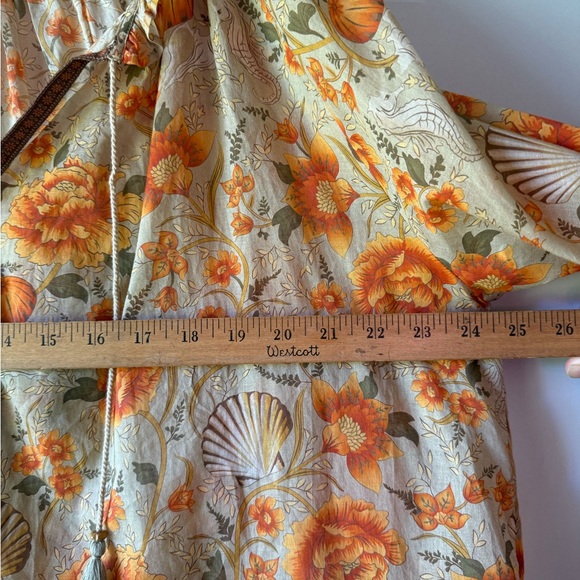 SPELL & The Gypsy Seashell Floral Semi Sheer Long Sleeve Fall Print Blouse - Picture 9 of 13